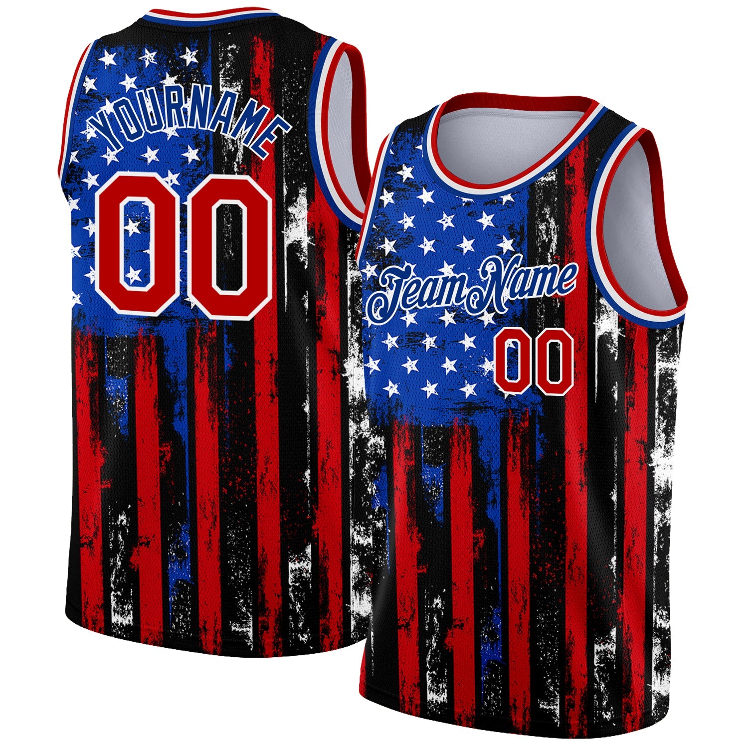 Custom Black Red-Royal 3D American Flag Fashion Authentic Basketball Jersey - Main View