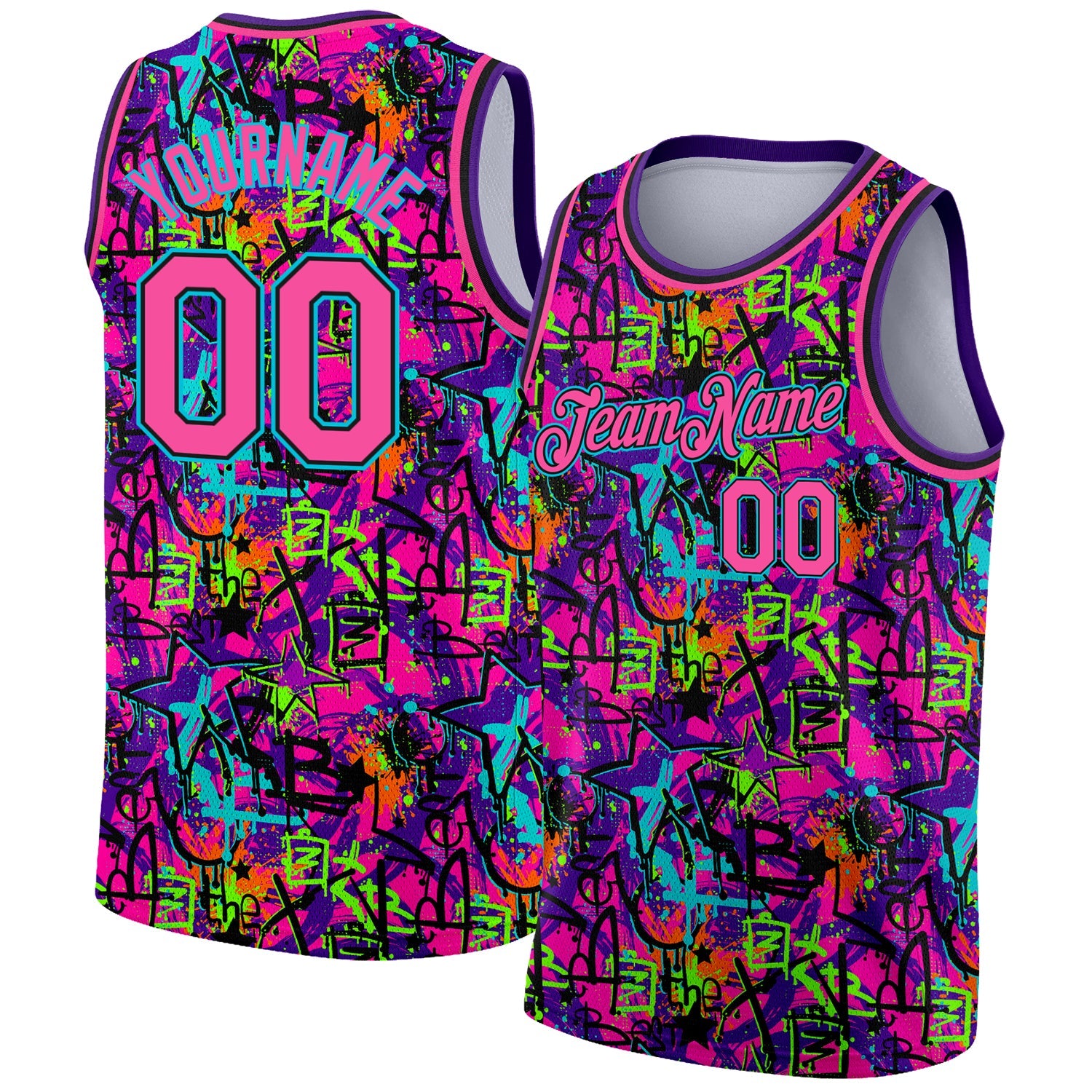 Custom Graffiti Pattern Pink Black-Lakes Blue 3D Grunge Art Authentic Basketball Jersey - Main View
