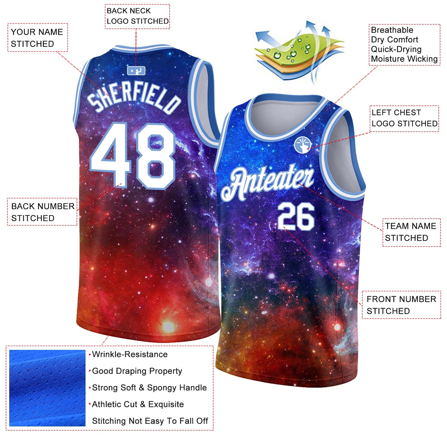 Custom Galactic White-Light Blue 3D Authentic Basketball Jersey view 2