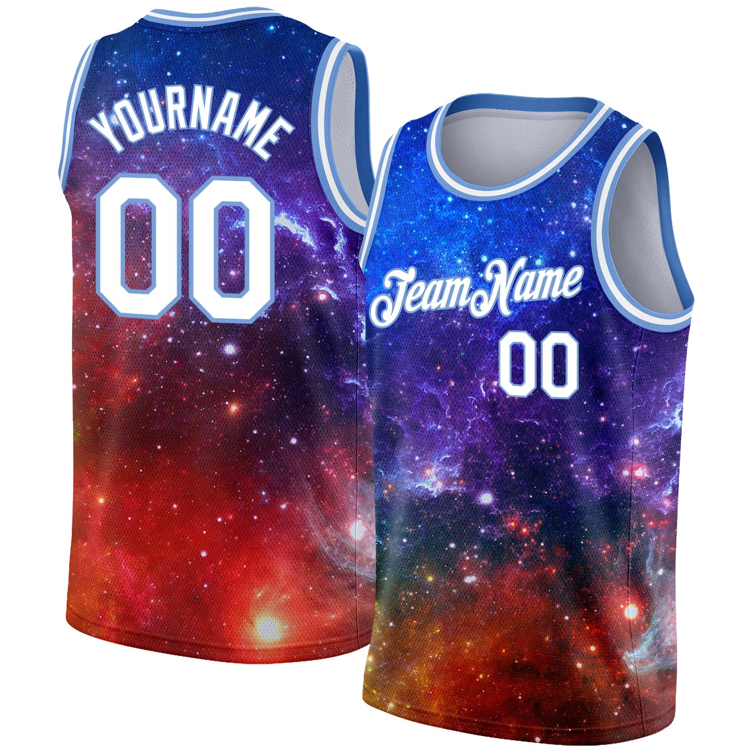 Custom Galactic White-Light Blue 3D Authentic Basketball Jersey - Main View