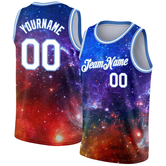 Custom Galactic White-Light Blue 3D Authentic Basketball Jersey - Main View