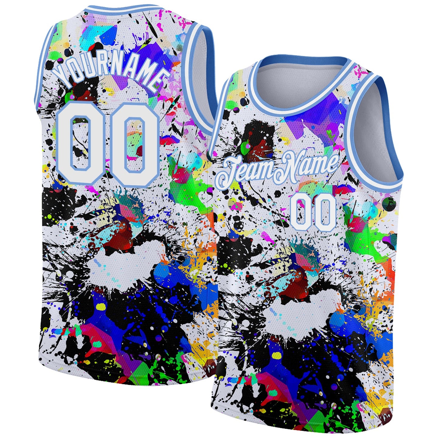 Custom Graffiti Pattern White-Light Blue 3D Grunge Art Authentic Basketball Jersey - Main View
