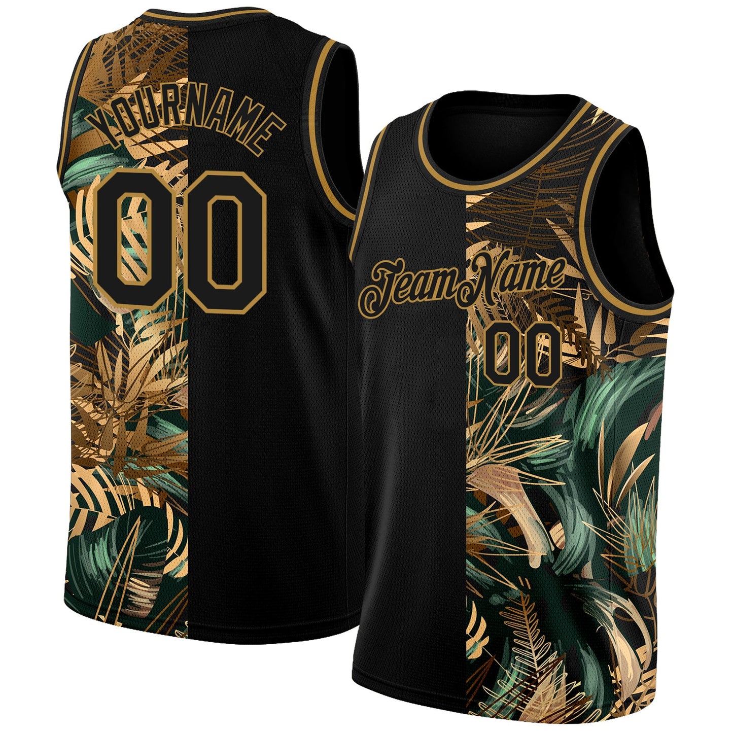 Custom Black Old Gold 3D Pattern Tropical Hawaii Palm Leaves Authentic Basketball Jersey - Main View