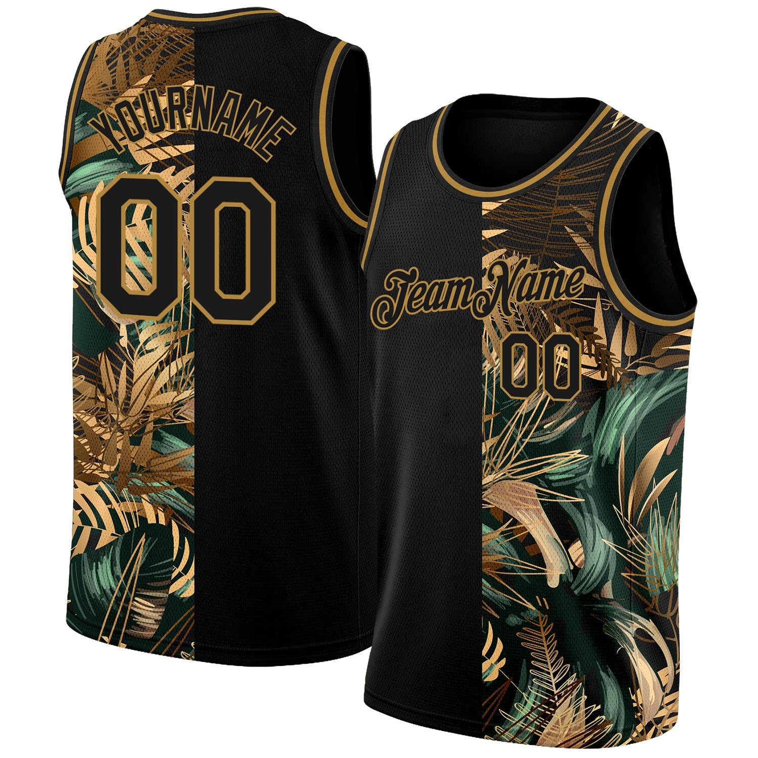 Custom Black Old Gold 3D Pattern Tropical Hawaii Palm Leaves Authentic Basketball Jersey - Main View