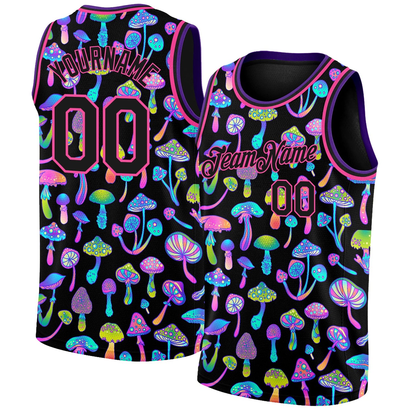 Custom Black Pink 3D Pattern Design Magic Mushrooms Psychedelic Hallucination Authentic Basketball Jersey - Main View