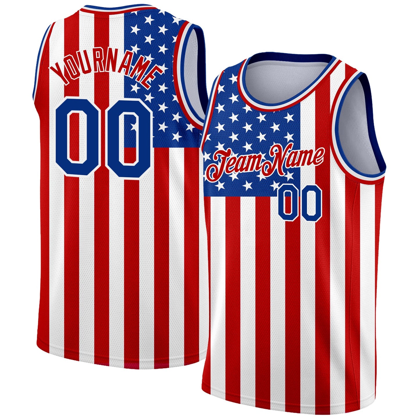 Custom White Royal-Red 3D American Flag Fashion Authentic Basketball Jersey - Main View