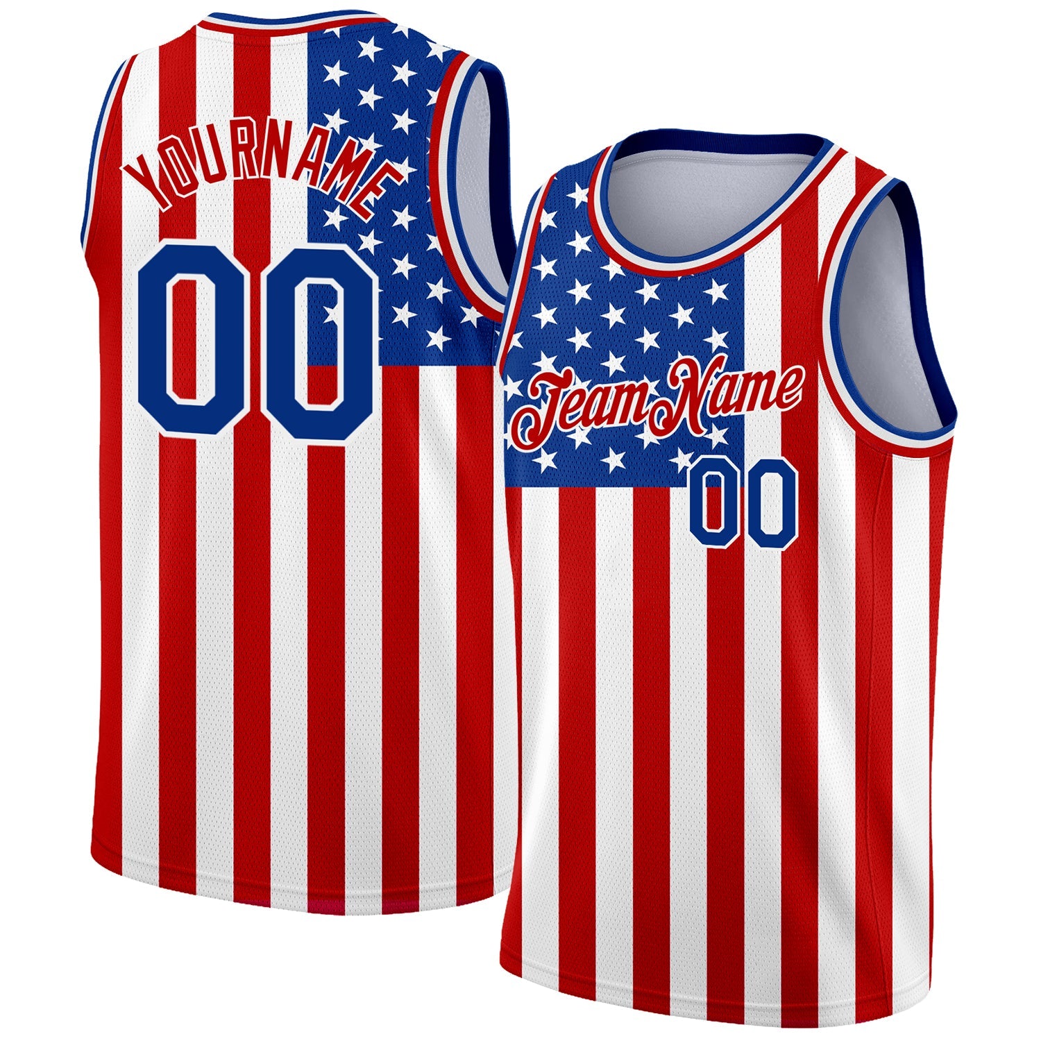 Custom White Royal-Red 3D American Flag Fashion Authentic Basketball Jersey - Main View
