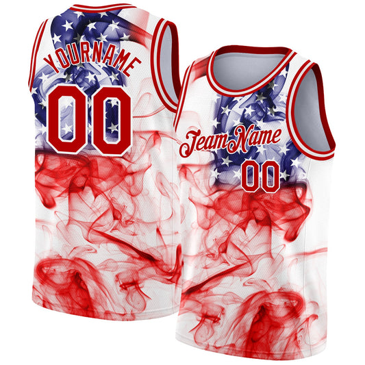Custom White Red 3D American Flag Fashion Authentic Basketball Jersey - Main View
