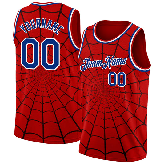 Custom Red Royal-White 3D Pattern Design Spider Web Authentic Basketball Jersey - Main View