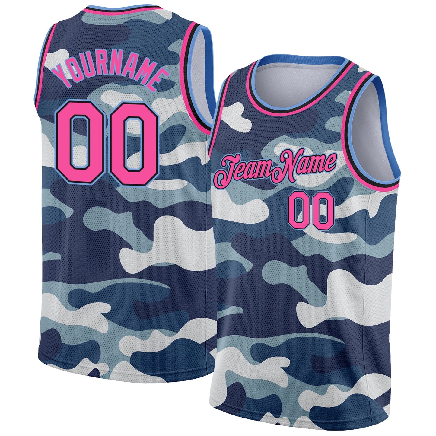 Custom Camo Pink Black-Light Blue 3D Authentic Salute To Service Basketball Jersey - Main View