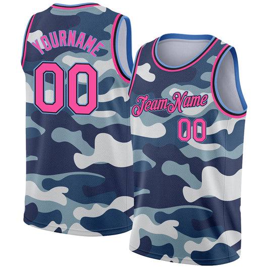 Custom Camo Pink Black-Light Blue 3D Authentic Salute To Service Basketball Jersey - Main View