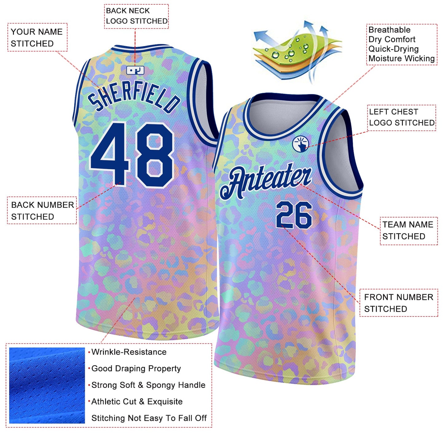 Custom Pink Royal-White 3D Pattern Design Leopard Print Authentic Basketball Jersey view 2
