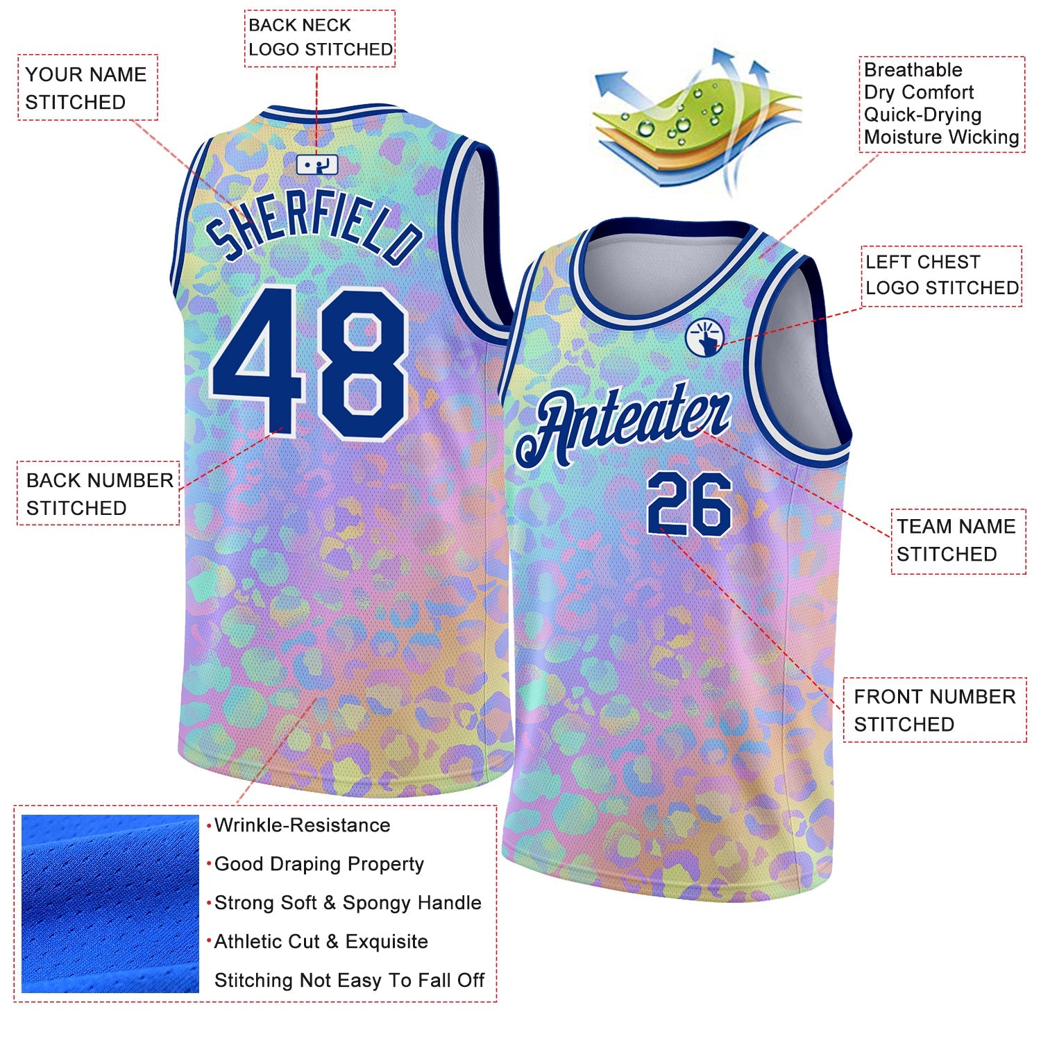 Custom Pink Royal-White 3D Pattern Design Leopard Print Authentic Basketball Jersey view 2