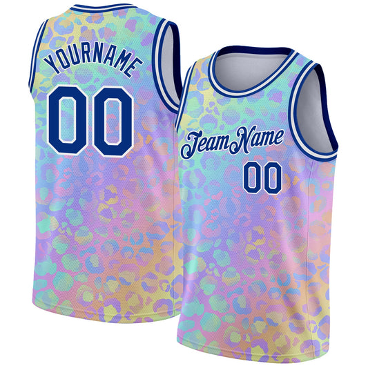 Custom Pink Royal-White 3D Pattern Design Leopard Print Authentic Basketball Jersey - Main View