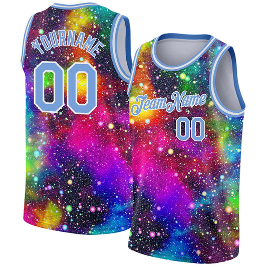 Custom Galactic Light Blue-White 3D Authentic Basketball Jersey - Main View