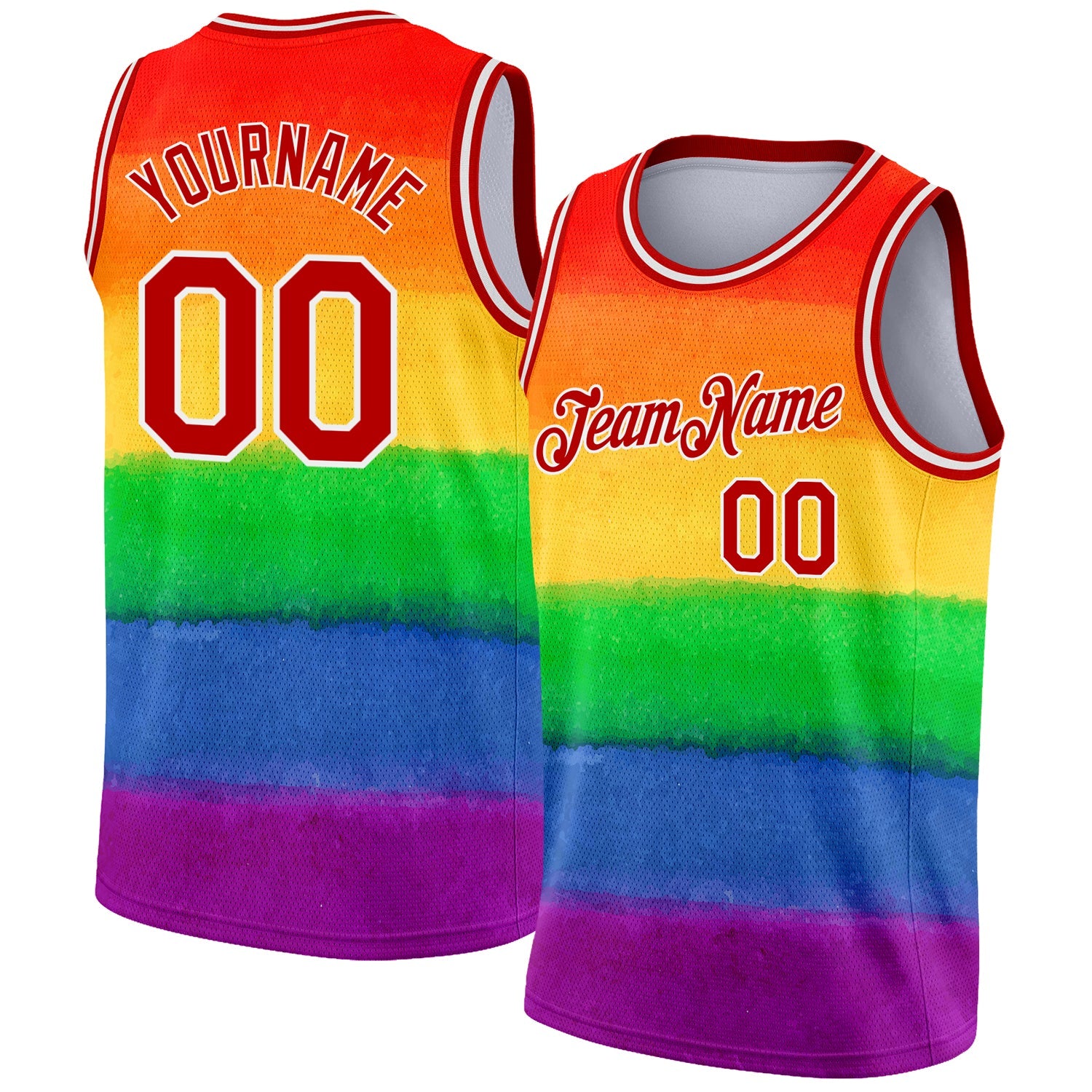 Custom Red White 3D Pattern Design Rainbow For Pride Month Love Is Love LGBT Authentic Basketball Jersey - Main View