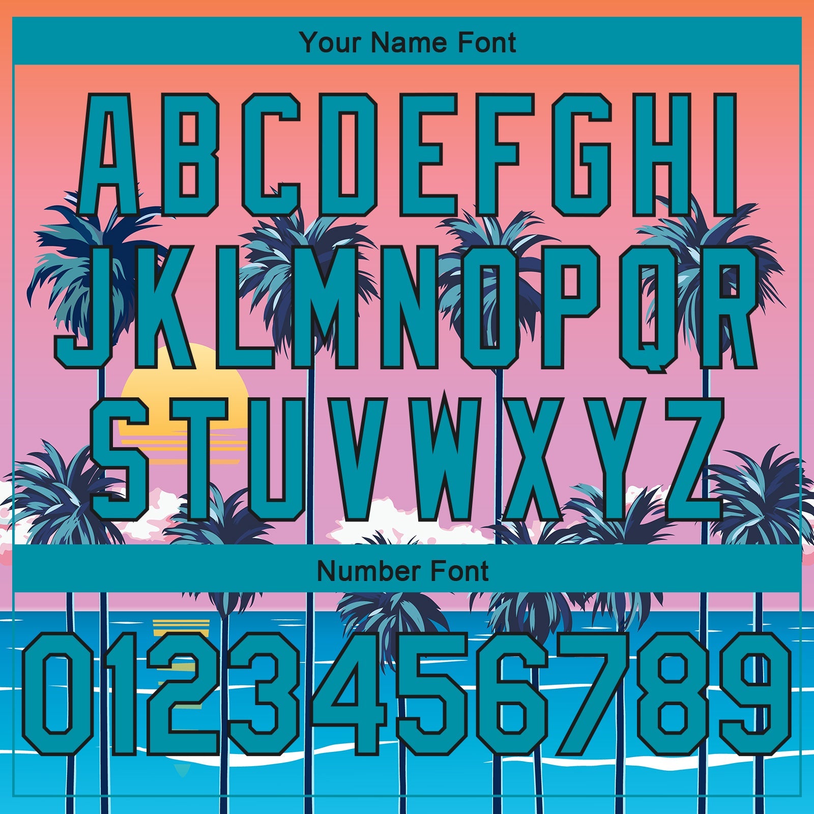 Custom Orange Teal-Black 3D Pattern Sun Beach Hawaii Palm Trees Authentic Basketball Jersey view 4