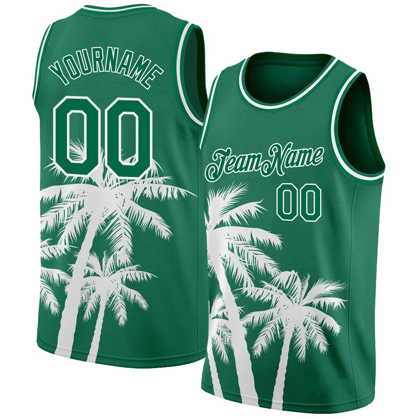 Custom Kelly Green White 3D Pattern Tropical Hawaii Coconut Trees Authentic Basketball Jersey - Main View
