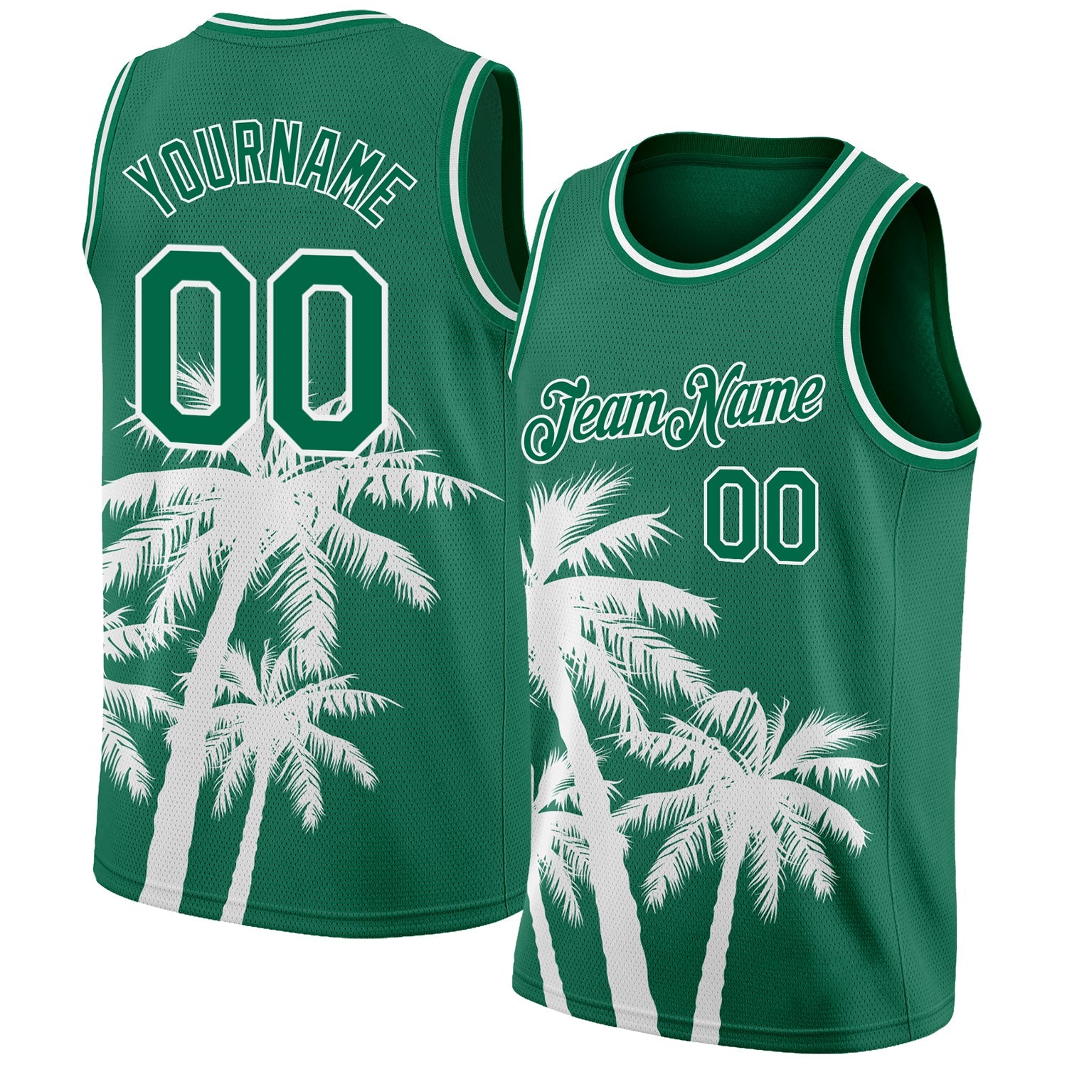 Custom Kelly Green White 3D Pattern Tropical Hawaii Coconut Trees Authentic Basketball Jersey - Main View