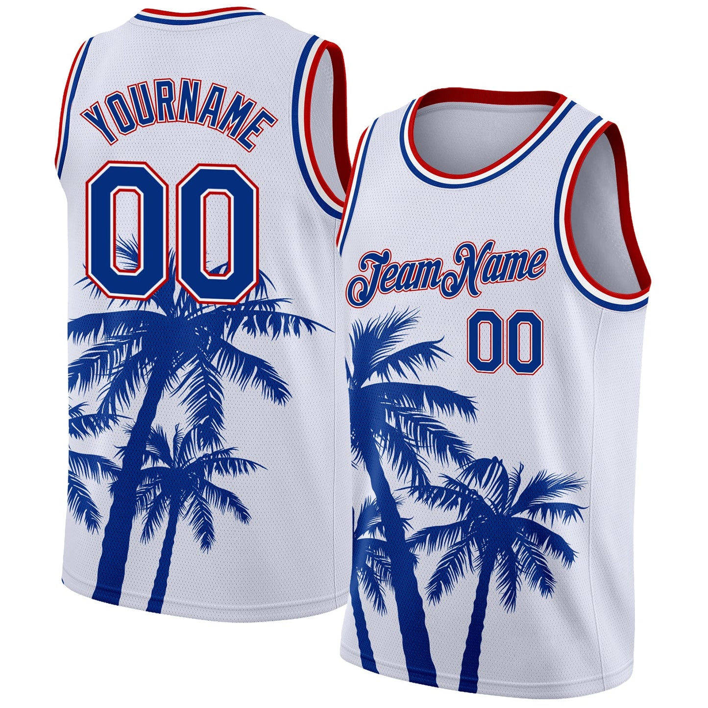 Custom White Royal-Red 3D Pattern Tropical Hawaii Coconut Trees Authentic Basketball Jersey - Main View