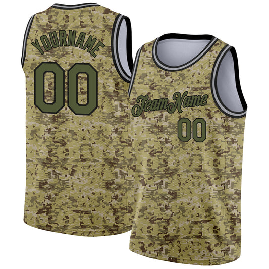 Custom Camo Olive-Black 3D Authentic Salute To Service Basketball Jersey - Main View