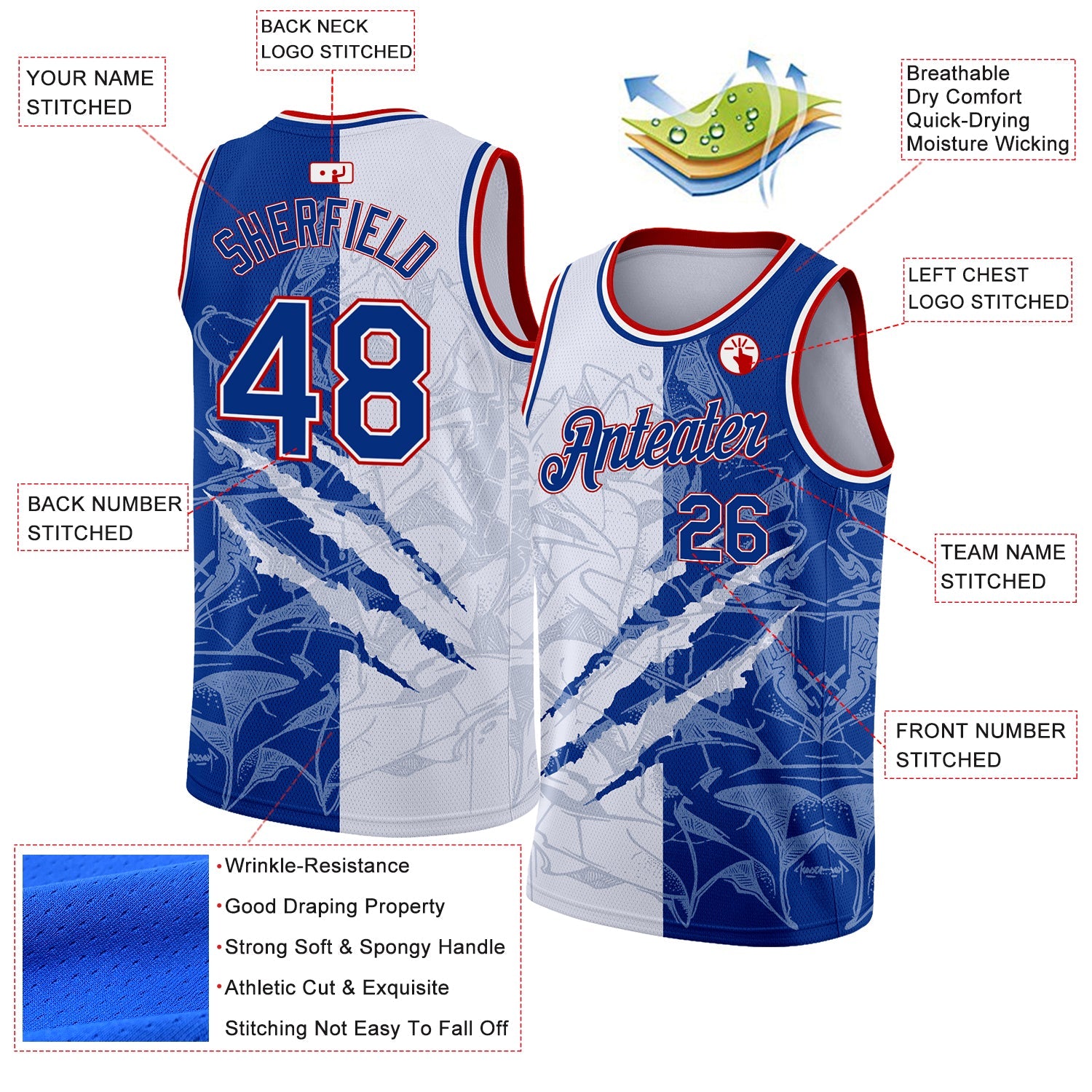 Custom Graffiti Pattern Royal-Red 3D Scratch Authentic Basketball Jersey view 2