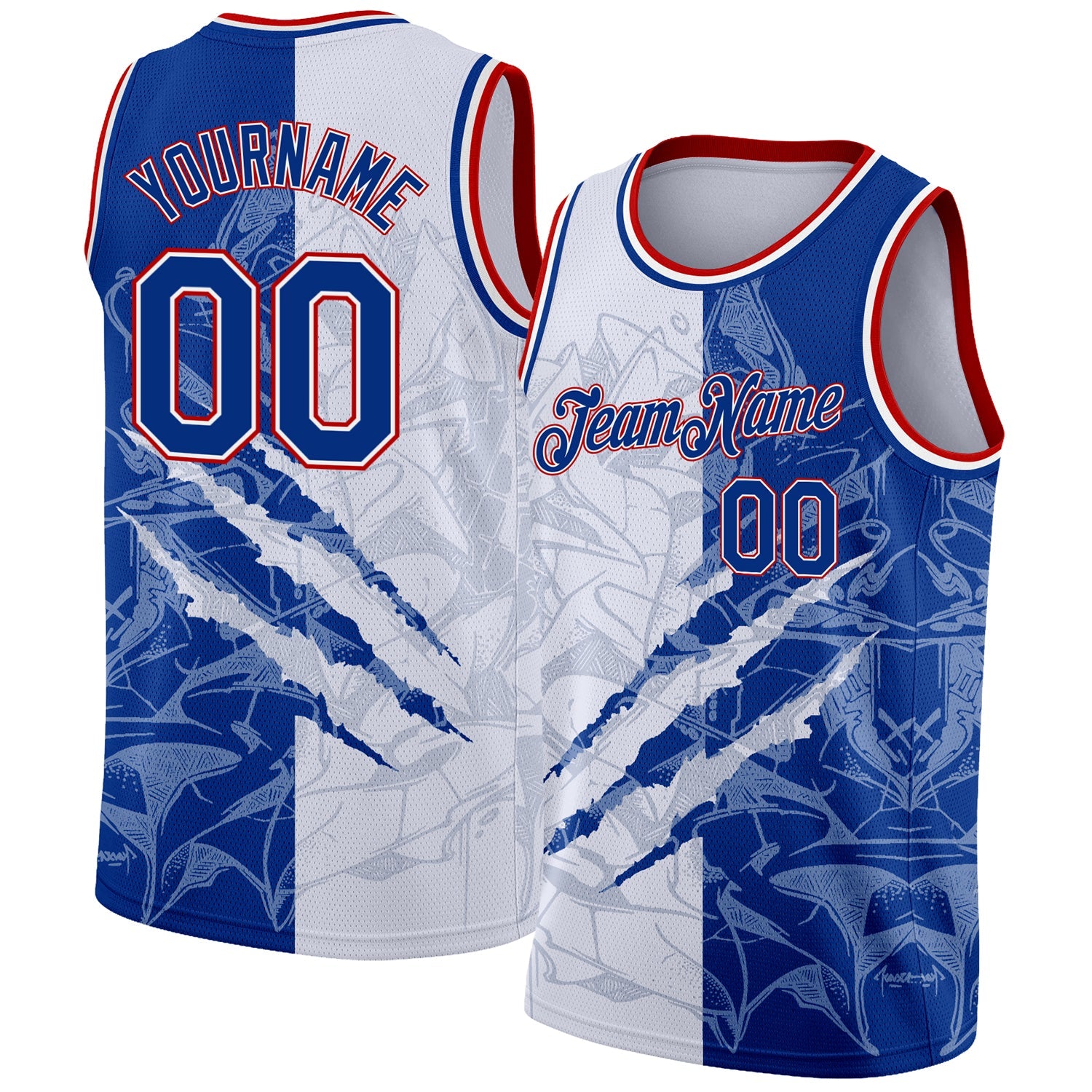 Custom Graffiti Pattern Royal-Red 3D Scratch Authentic Basketball Jersey - Main View