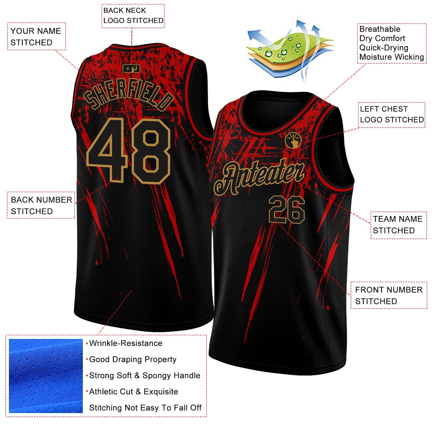 Custom Black Old Gold 3D Pattern Design Authentic Basketball Jersey view 2