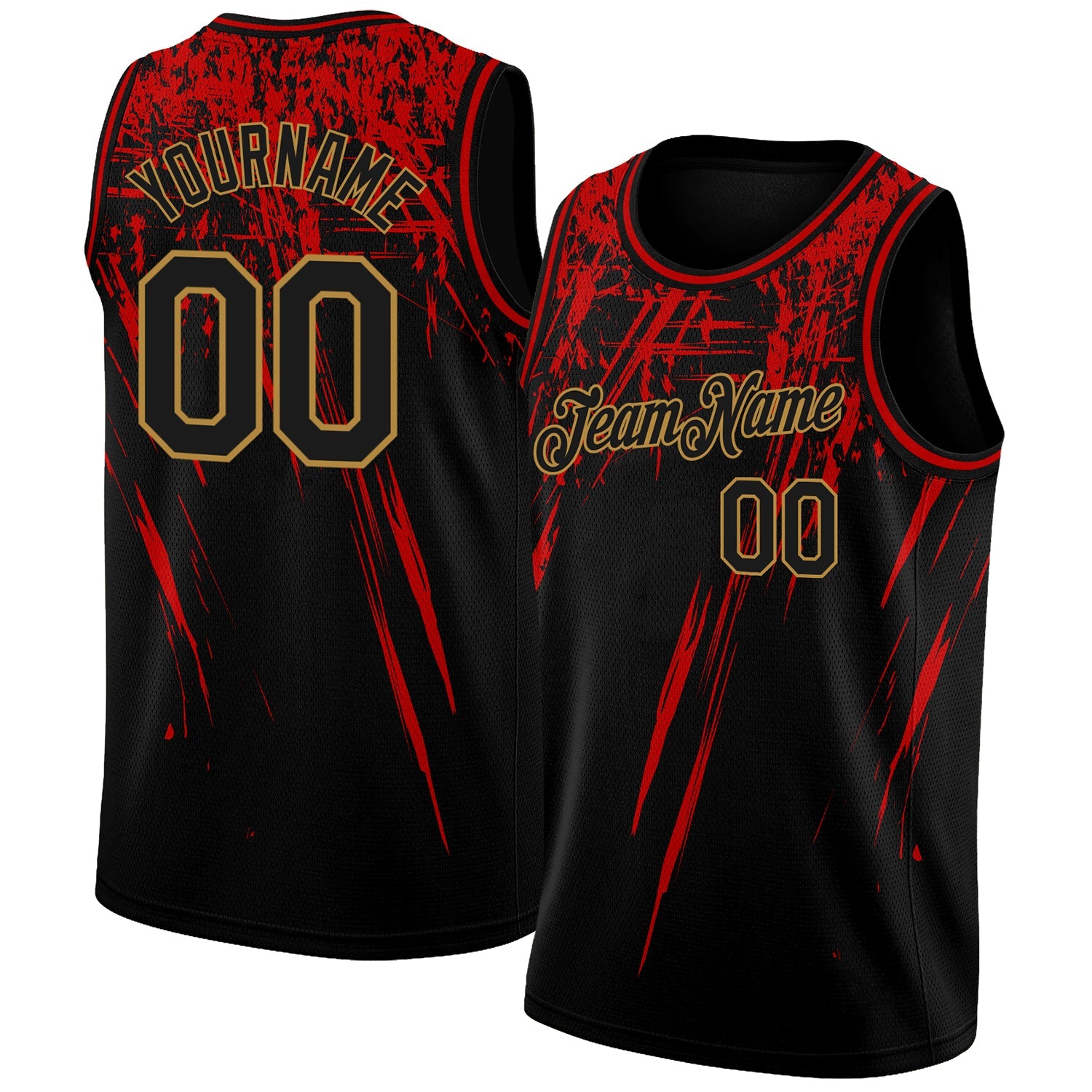 Custom Black Old Gold 3D Pattern Design Authentic Basketball Jersey - Main View