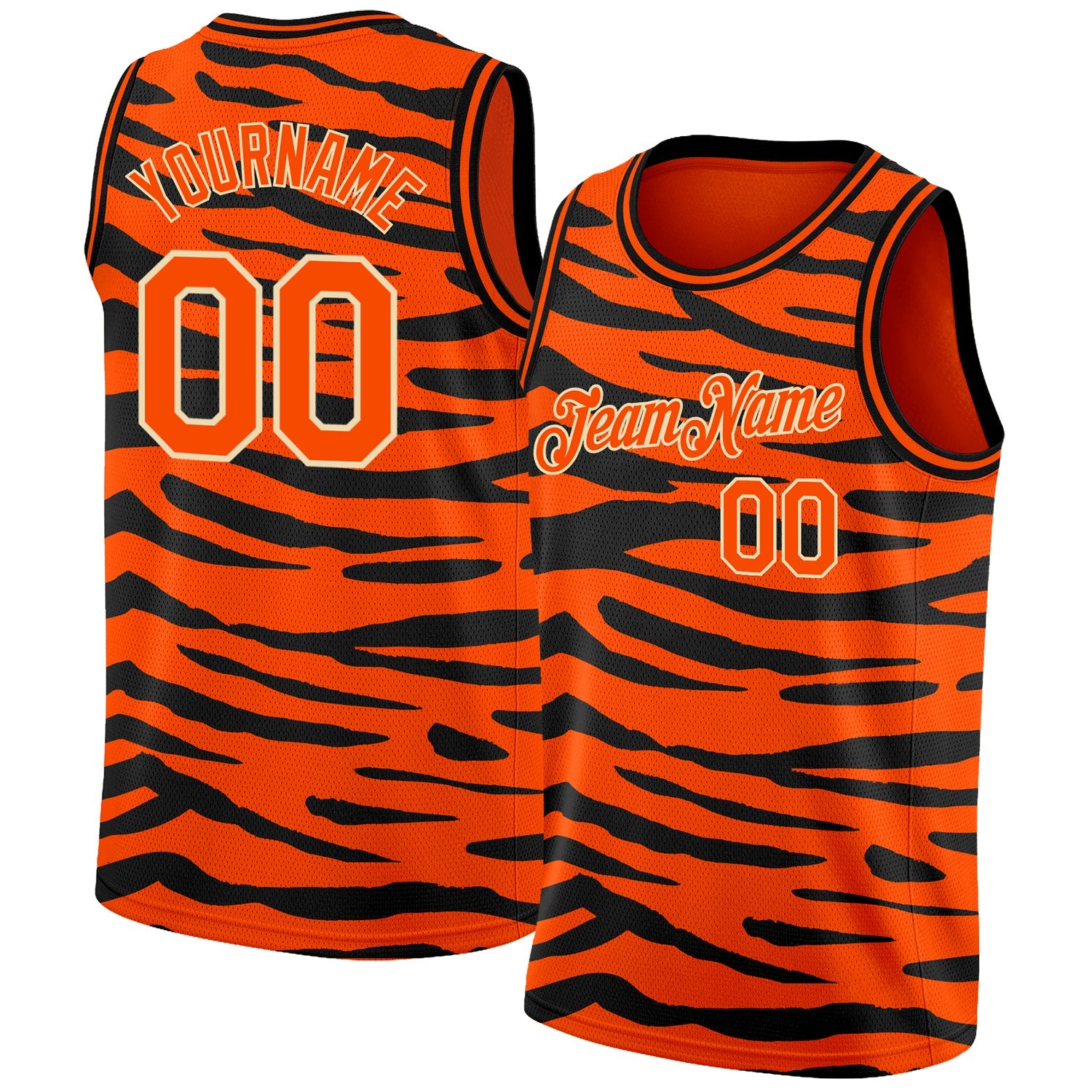 Custom Orange Cream 3D Pattern Design Tiger Print Authentic Basketball Jersey - Main View