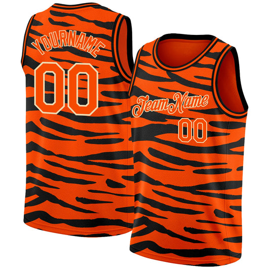 Custom Orange Cream 3D Pattern Design Tiger Print Authentic Basketball Jersey - Main View