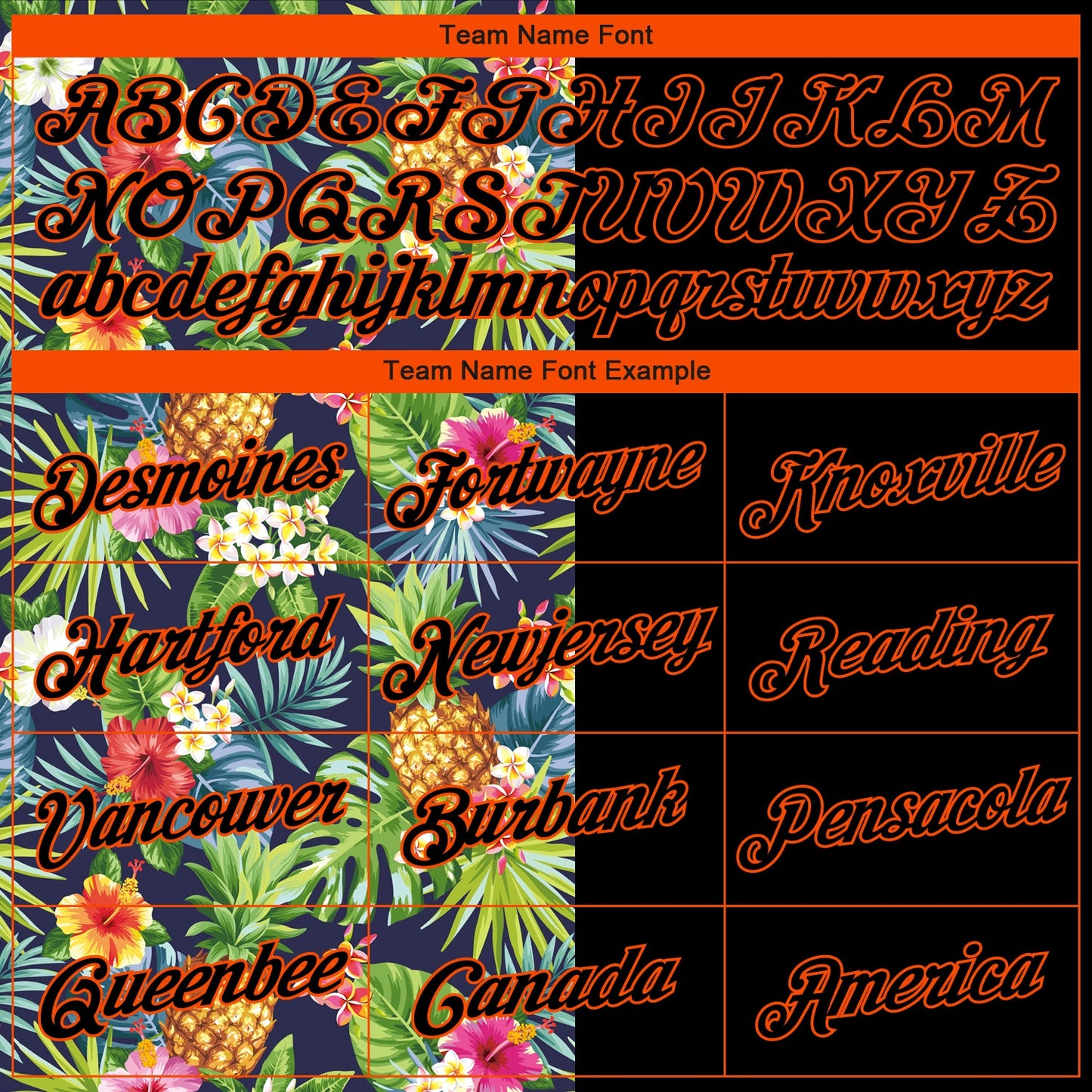Custom Black Orange 3D Pattern Tropical Pineapples Hawaii Palm Leaves And Flowers Authentic Basketball Jersey view 3