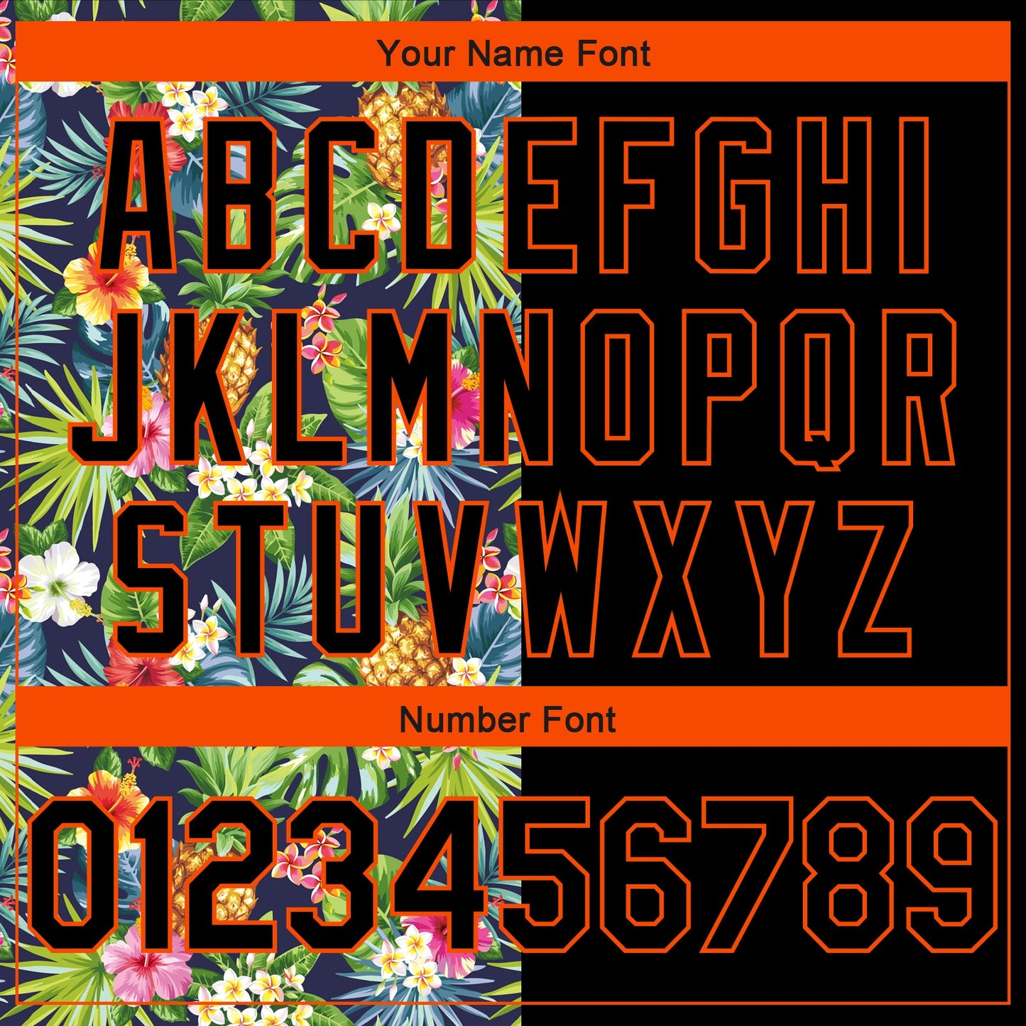 Custom Black Orange 3D Pattern Tropical Pineapples Hawaii Palm Leaves And Flowers Authentic Basketball Jersey view 4
