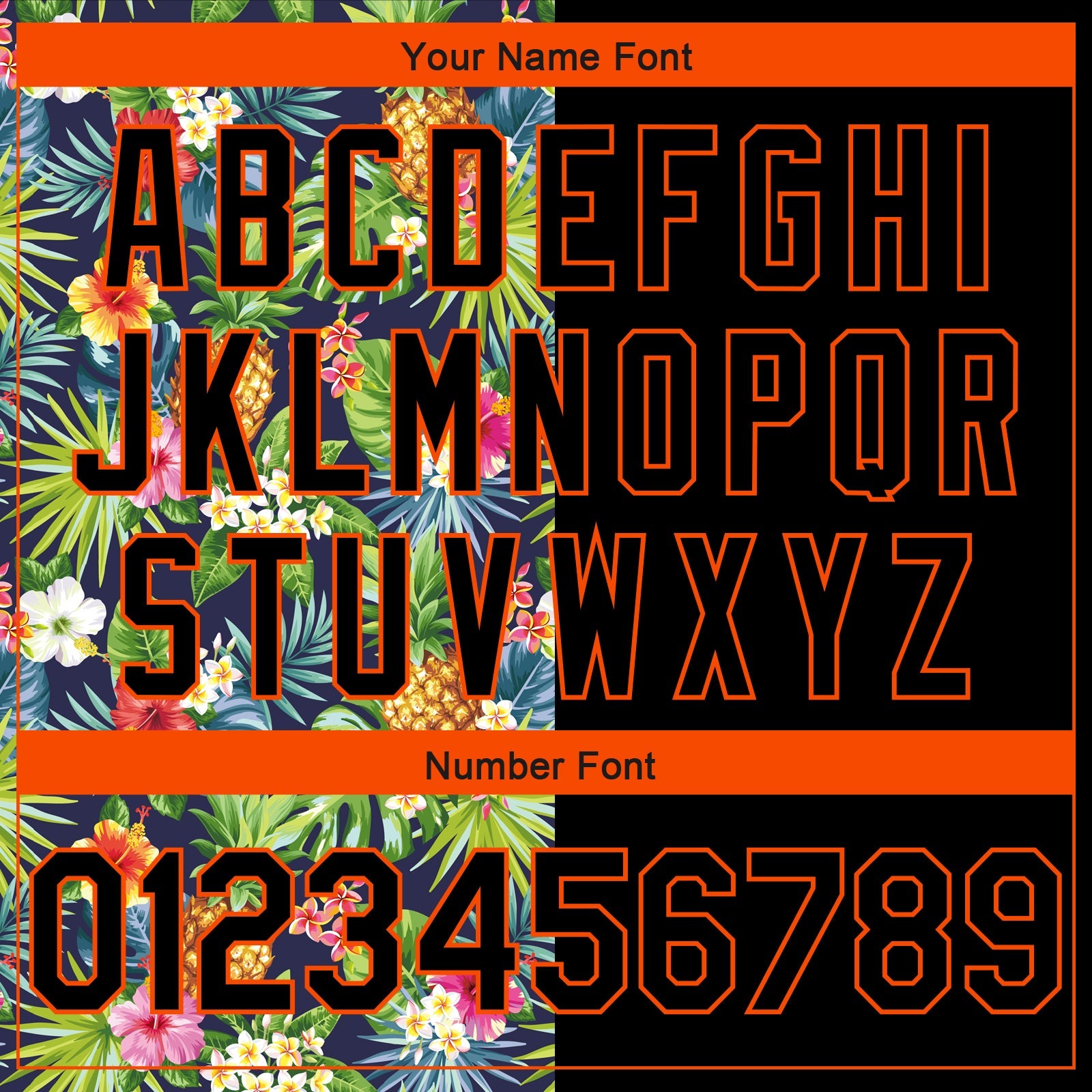 Custom Black Orange 3D Pattern Tropical Pineapples Hawaii Palm Leaves And Flowers Authentic Basketball Jersey view 4