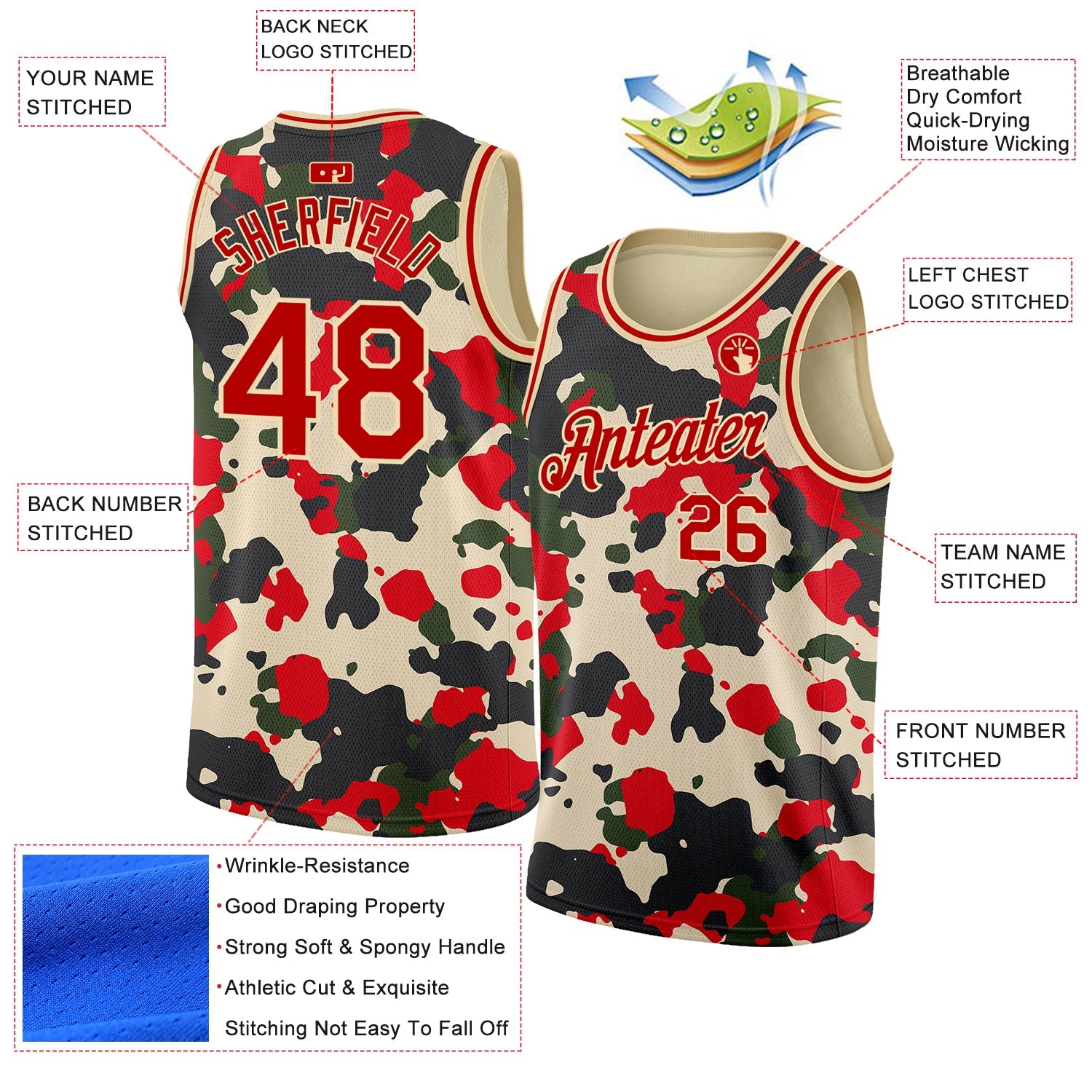 Custom Camo Red-Cream 3D Authentic Salute To Service Basketball Jersey view 3