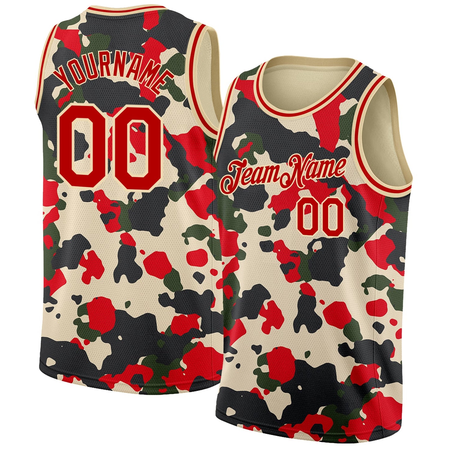 Custom Camo Red-Cream 3D Authentic Salute To Service Basketball Jersey - Main View