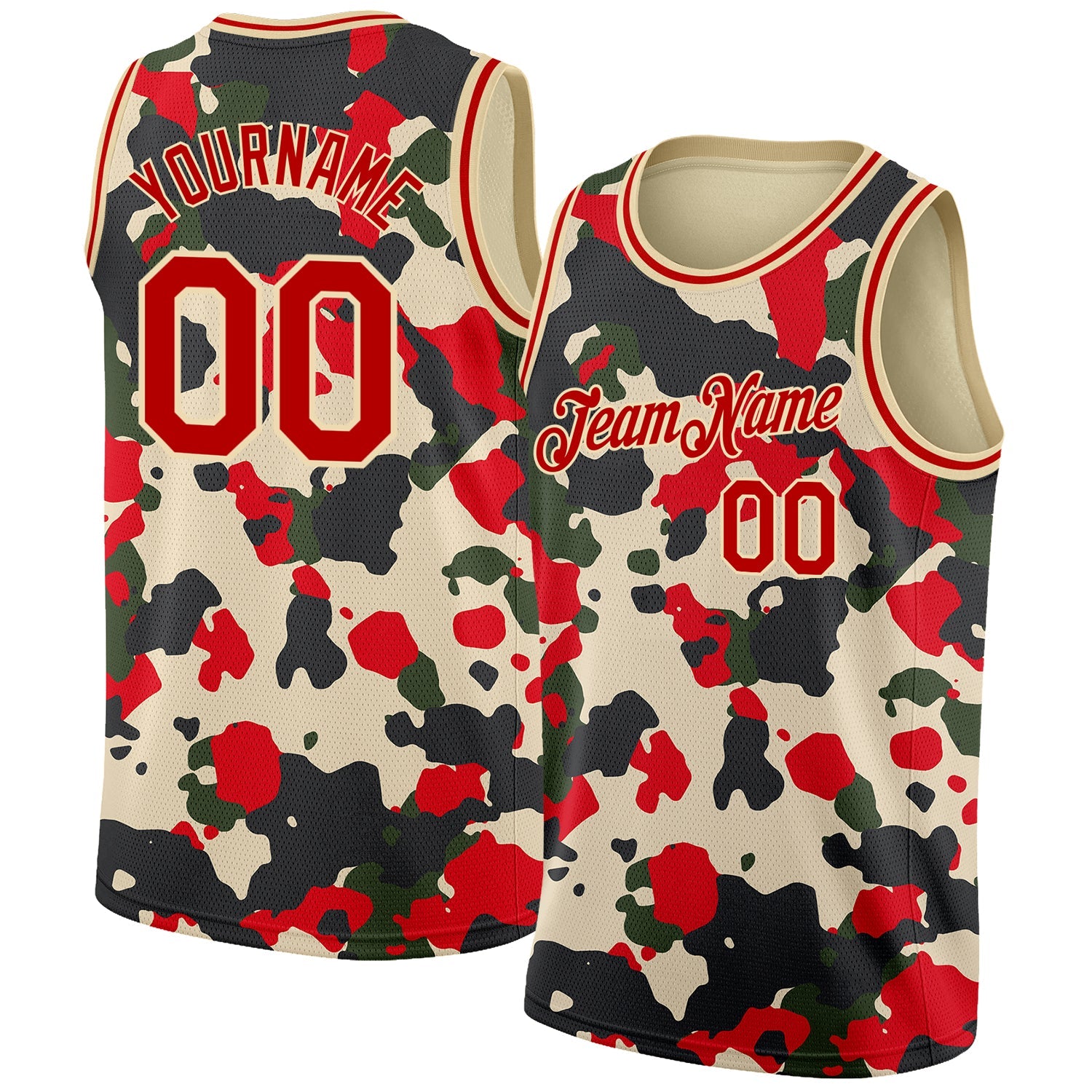 Custom Camo Red-Cream 3D Authentic Salute To Service Basketball Jersey - Main View