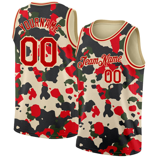 Custom Camo Red-Cream 3D Authentic Salute To Service Basketball Jersey - Main View