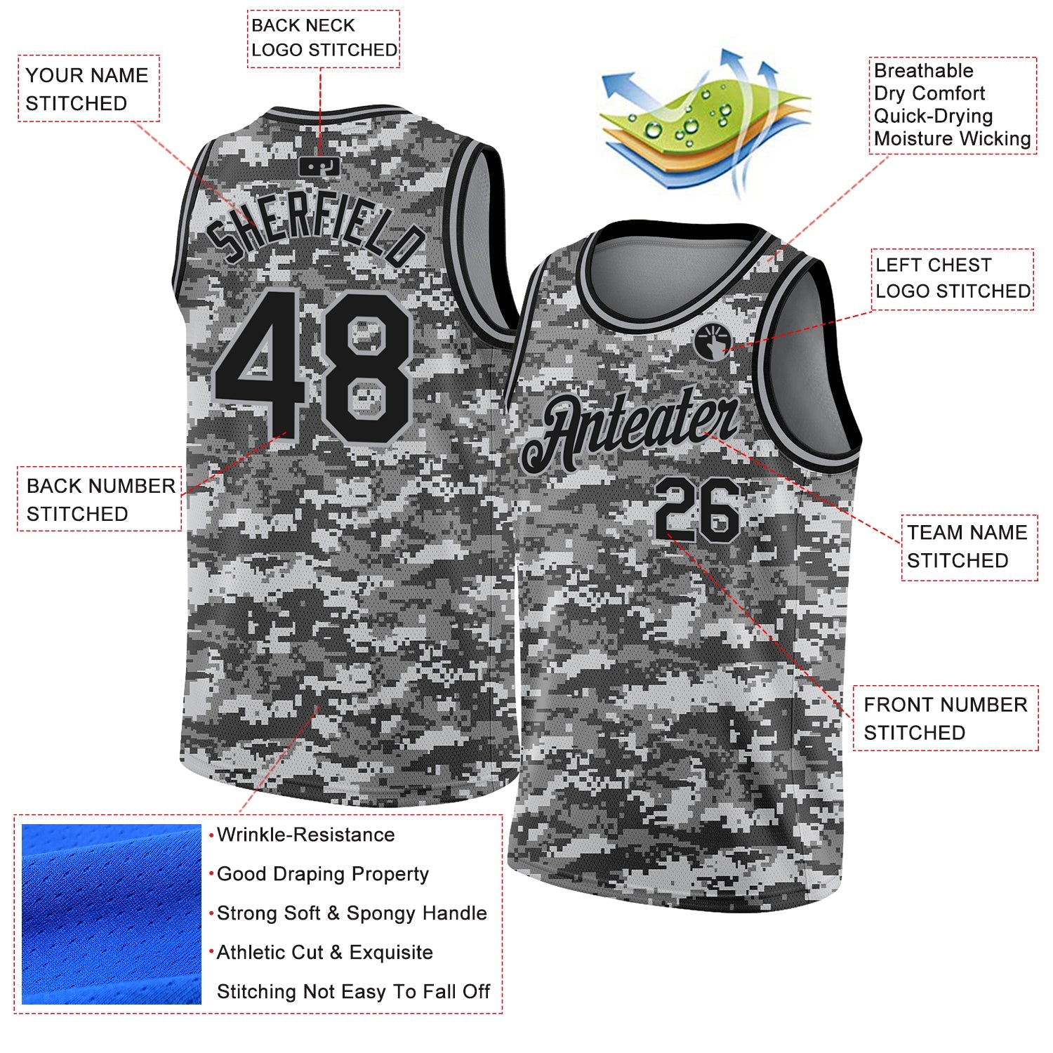 Custom Camo Black-Gray 3D Authentic Salute To Service Basketball Jersey view 2