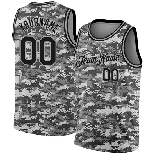 Custom Camo Black-Gray 3D Authentic Salute To Service Basketball Jersey - Main View