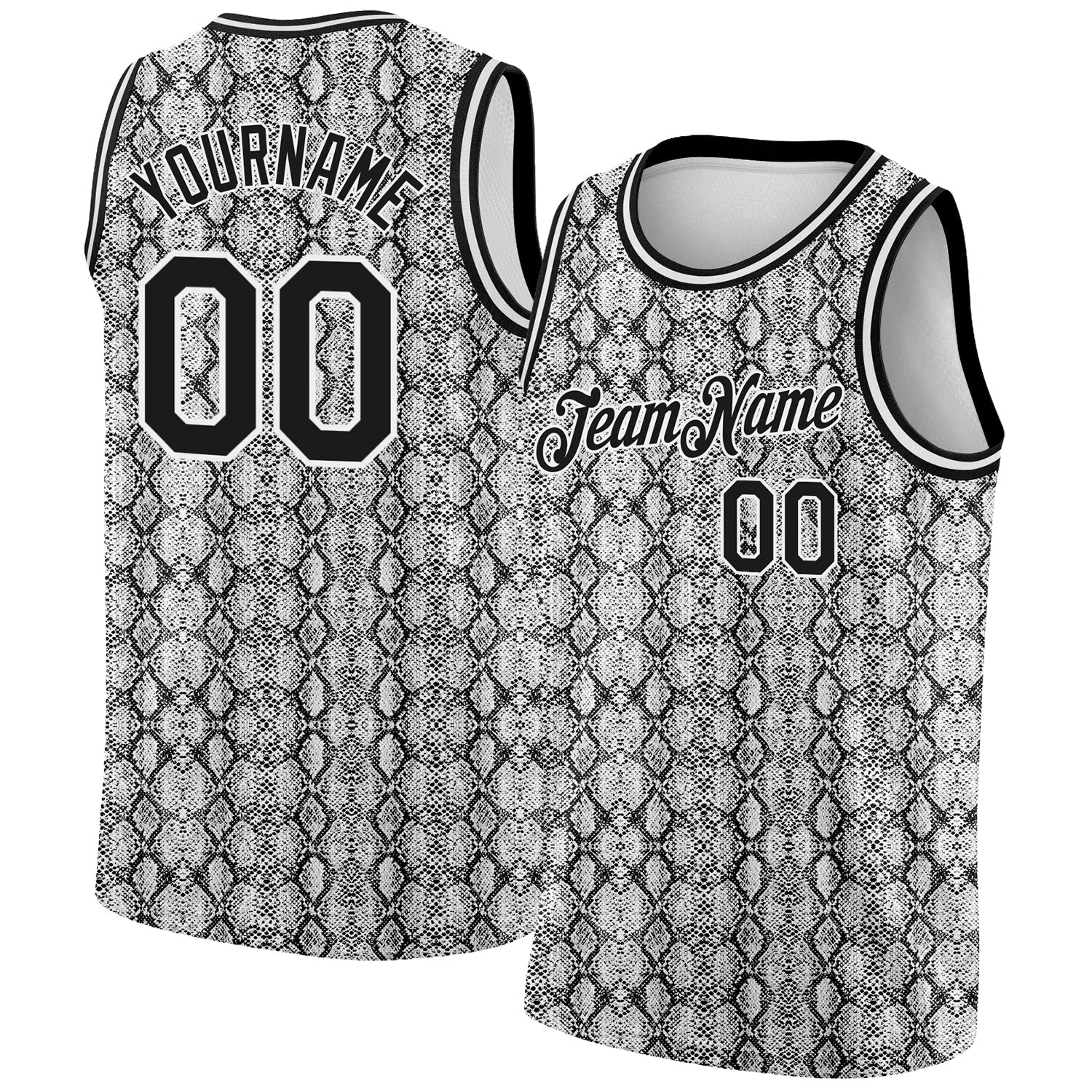 Custom Black White 3D Pattern Design Snakeskin Authentic Basketball Jersey - Main View