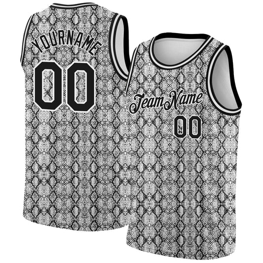Custom Black White 3D Pattern Design Snakeskin Authentic Basketball Jersey - Main View