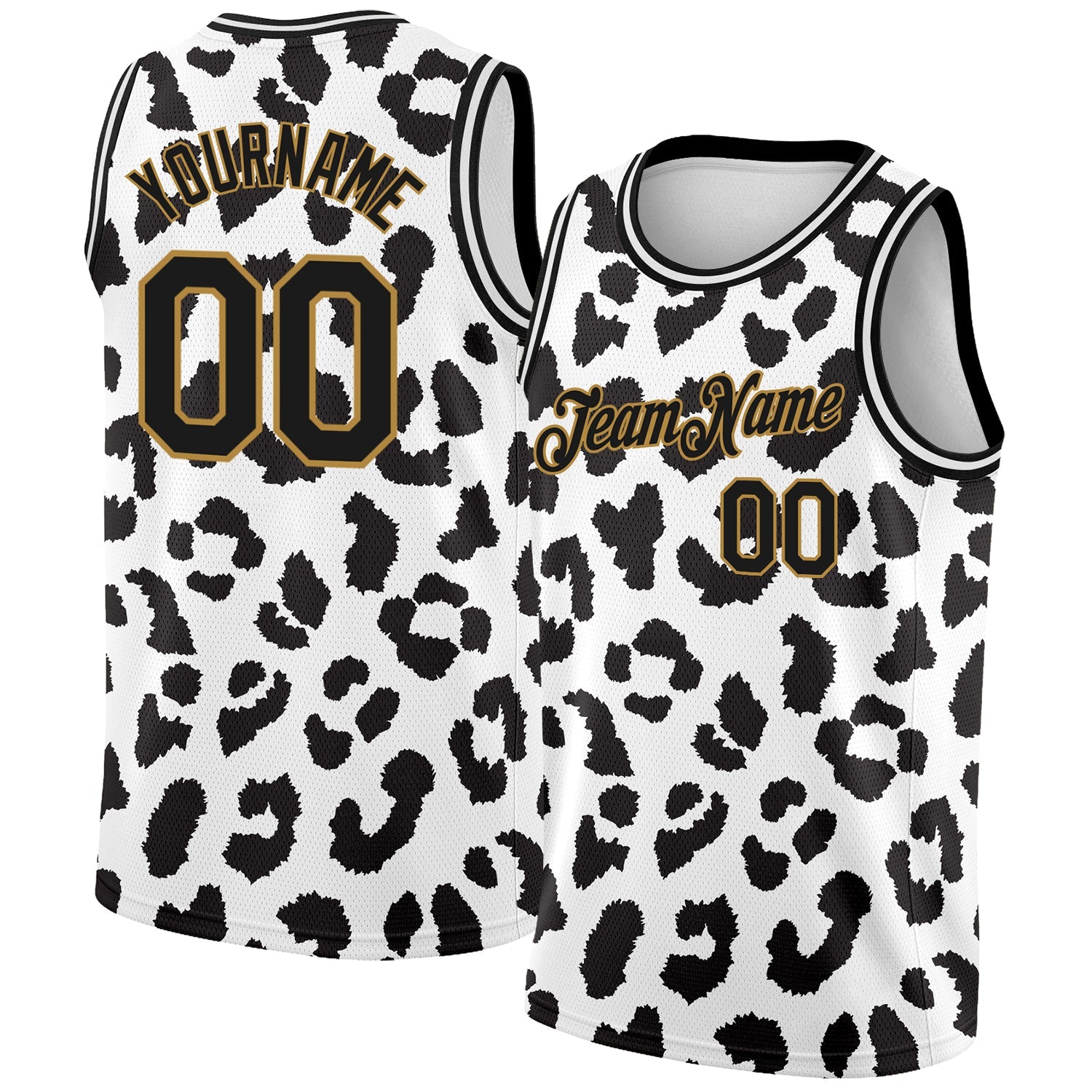 Custom White Black-Old Gold 3D Pattern Design Leopard Print Authentic Basketball Jersey - Main View