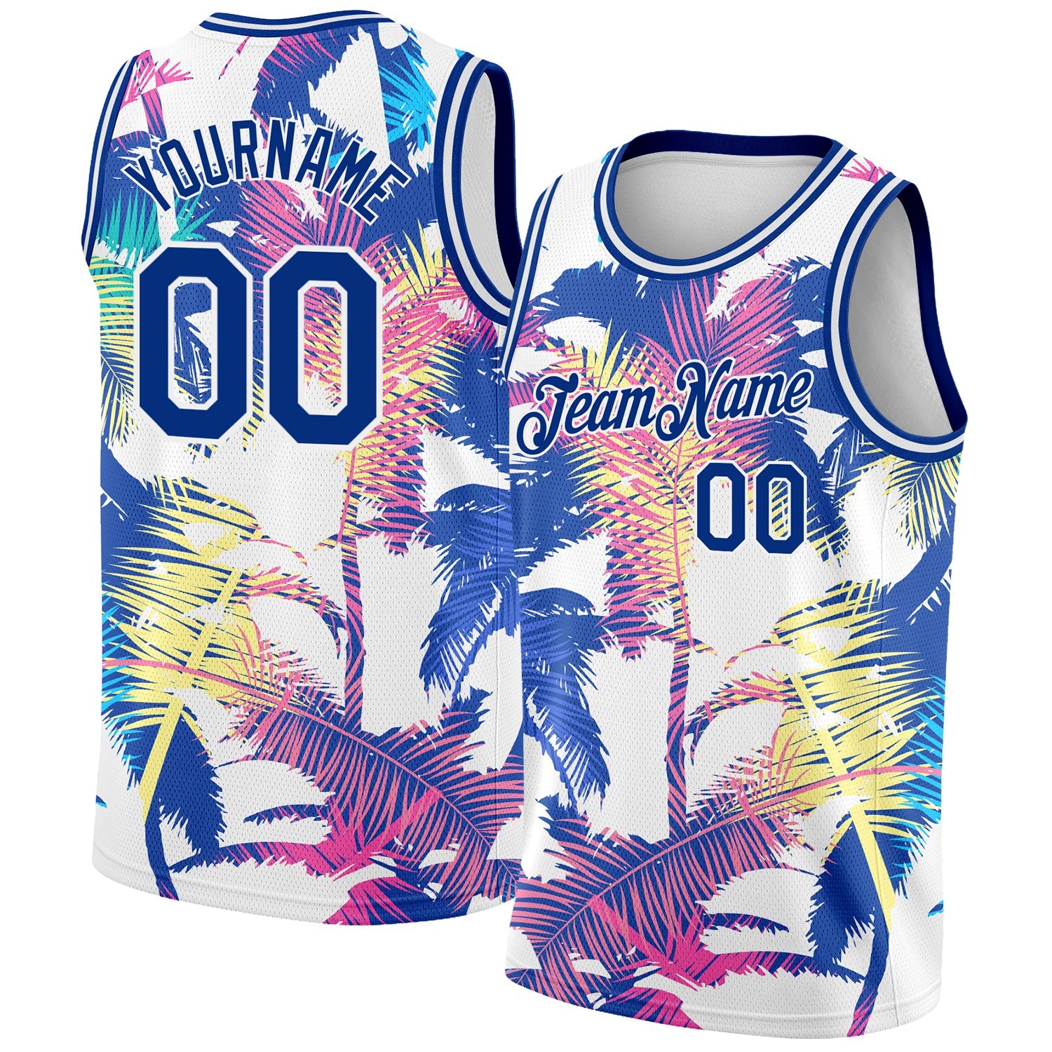 Custom White Royal 3D Pattern Tropical Hawaii Palm Trees Authentic Basketball Jersey - Main View