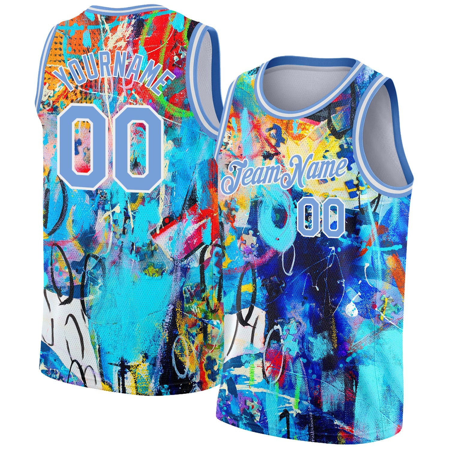 Custom Graffiti Pattern Light Blue-White 3D Grunge Art Authentic Basketball Jersey - Main View