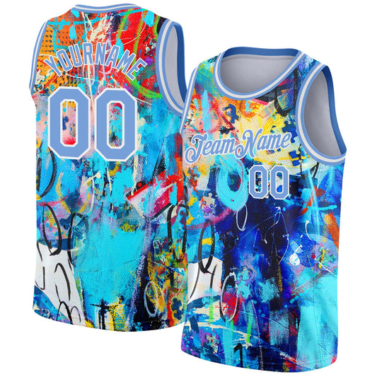 Custom Graffiti Pattern Light Blue-White 3D Grunge Art Authentic Basketball Jersey - Main View