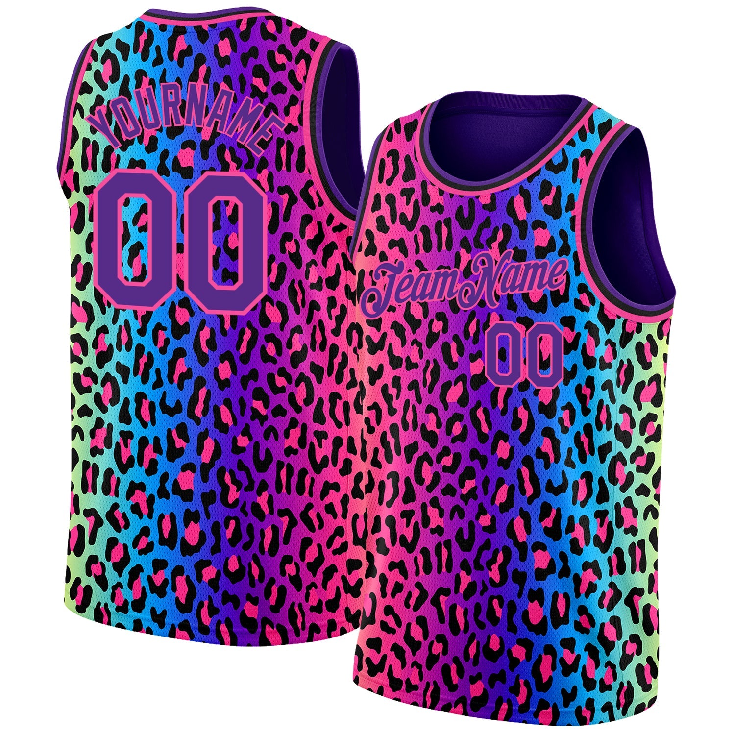 Custom Purple Pink-Black 3D Pattern Design Leopard Print Authentic Basketball Jersey - Main View