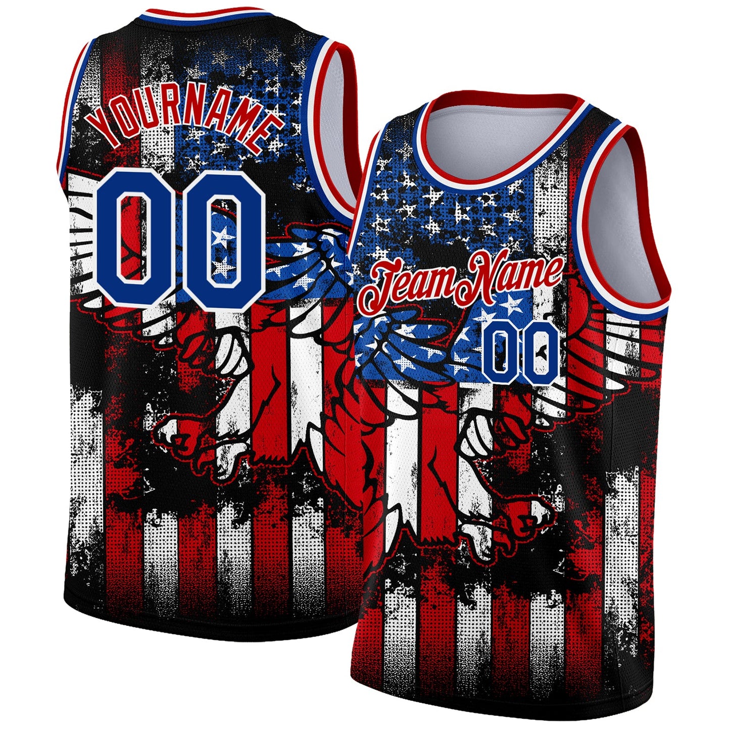 Custom Black Royal-Red 3D Eagle American Flag Authentic Basketball Jersey - Main View