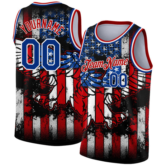Custom Black Royal-Red 3D Eagle American Flag Authentic Basketball Jersey - Main View