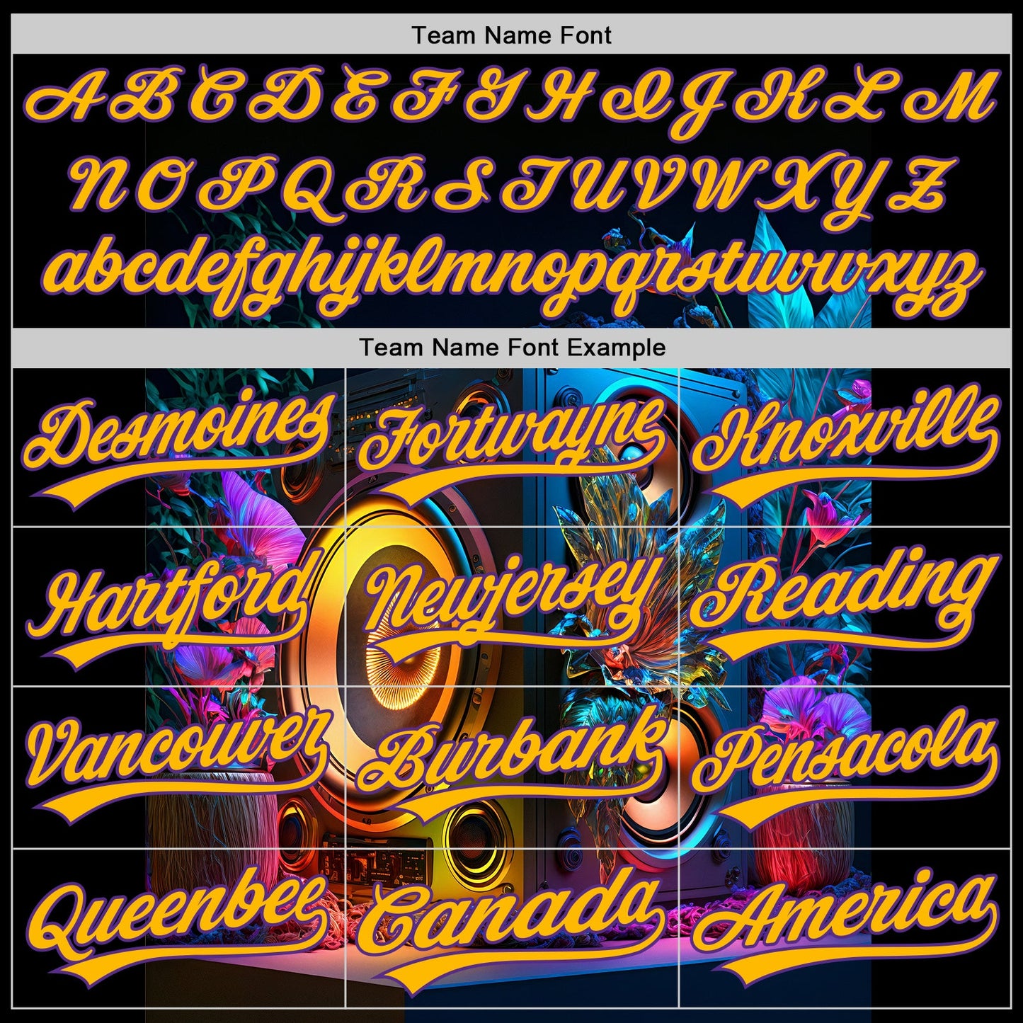 Custom Black Gold-Purple 3D Pattern Design Music Festival Vintage Speaker Music Sound System Authentic Baseball Jersey view 4